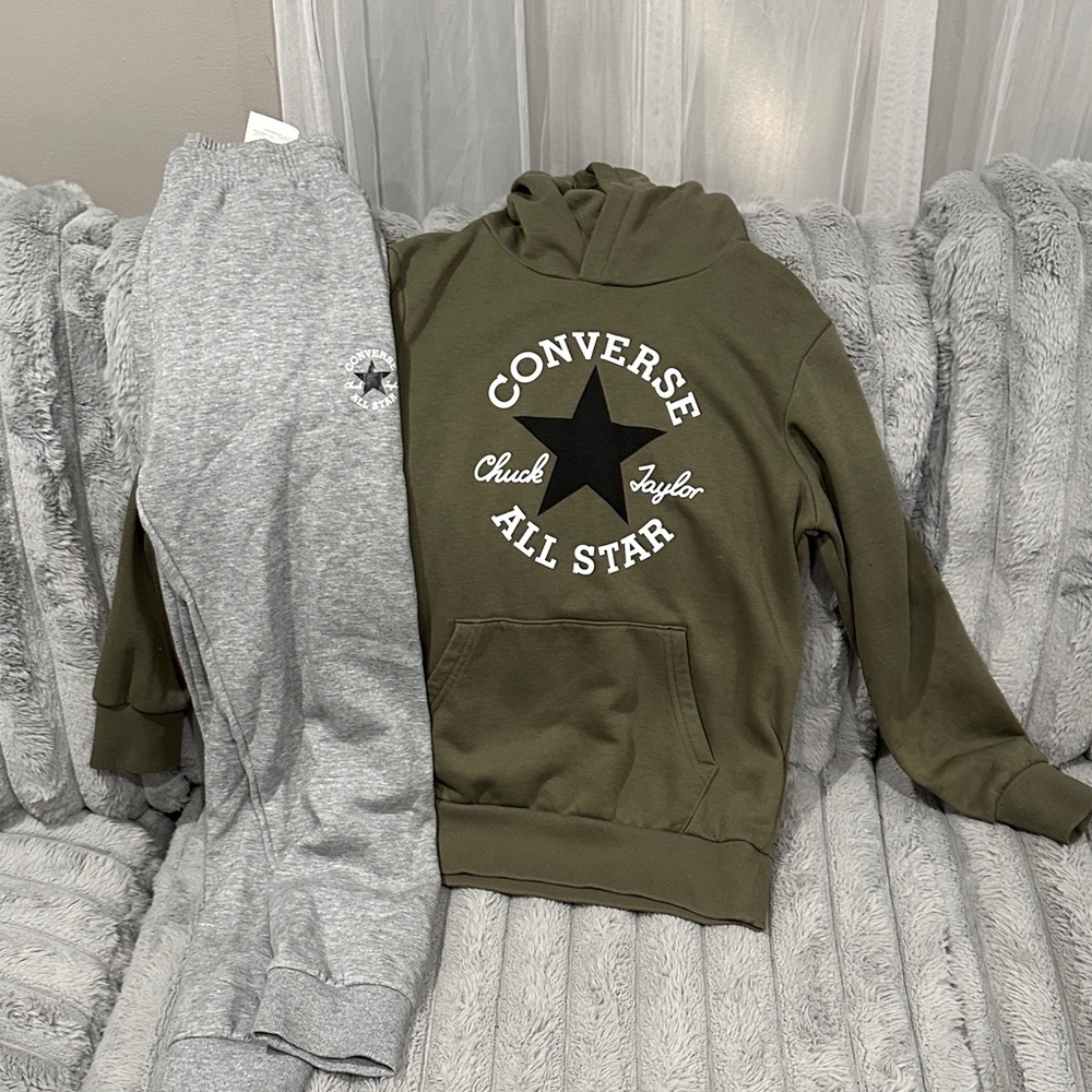 Converse Olive Green Hoodie with Heather Gray Sweatpants Set